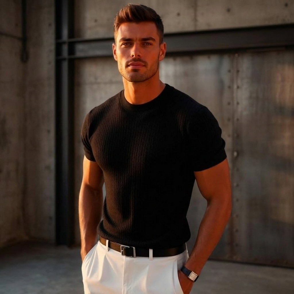 Men’s Ribbed Cotton T-Shirt | Short Sleeve